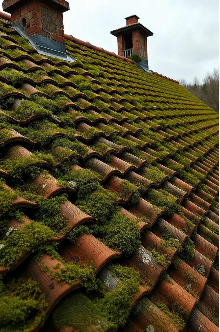 Toiture avant intervention — Démoussage de toiture en tuiles, Thonon-les-Bains